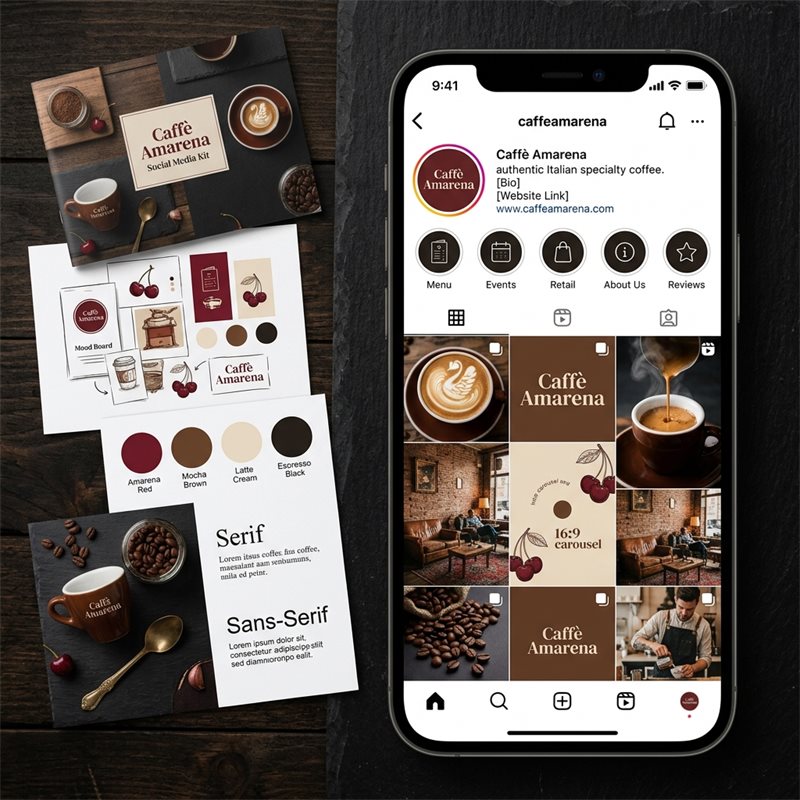 Social Media Kit e profilo Instagram Caffè Amarena — ZEROLAB Creative