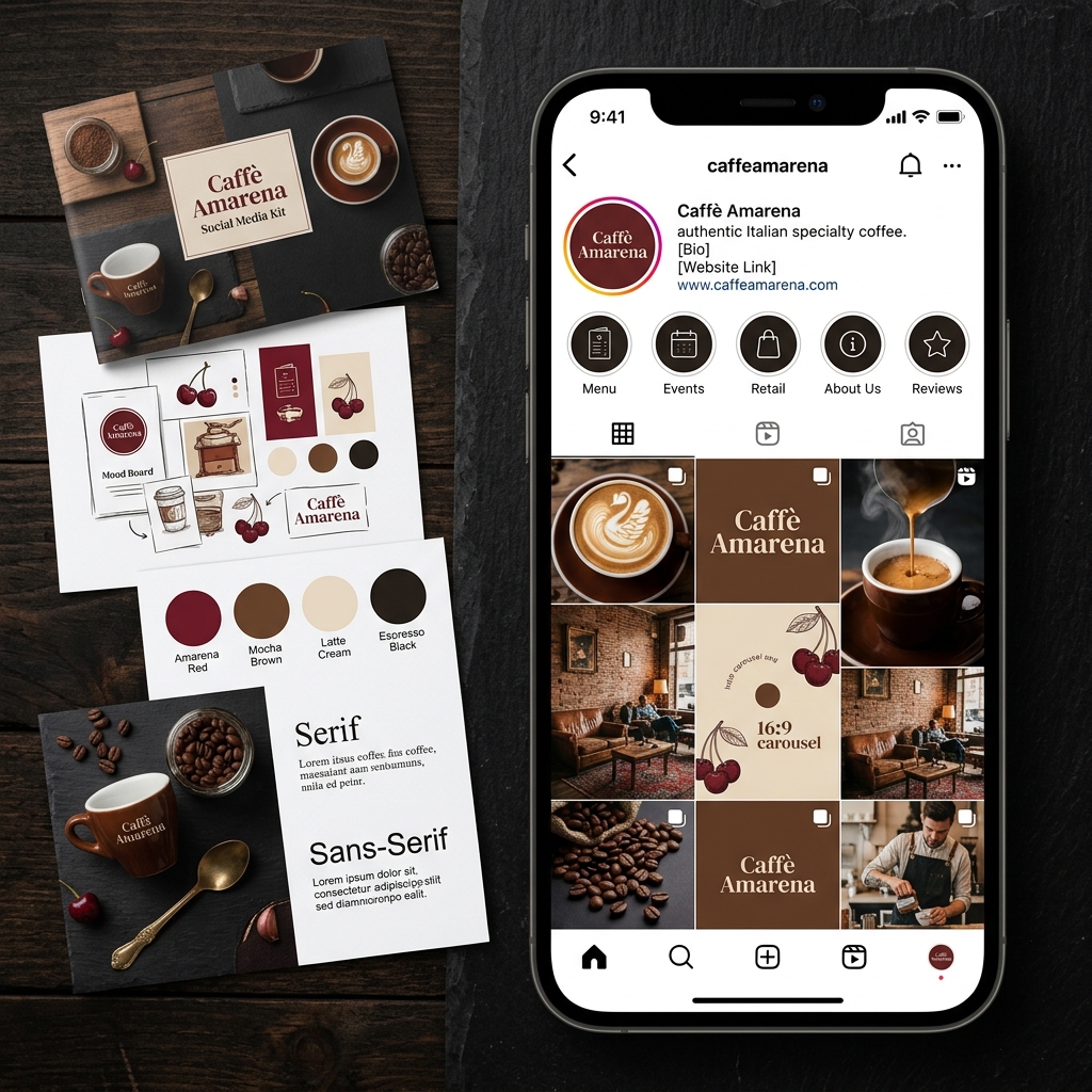 Social Media Kit e profilo Instagram Caffè Amarena — ZEROLAB Creative