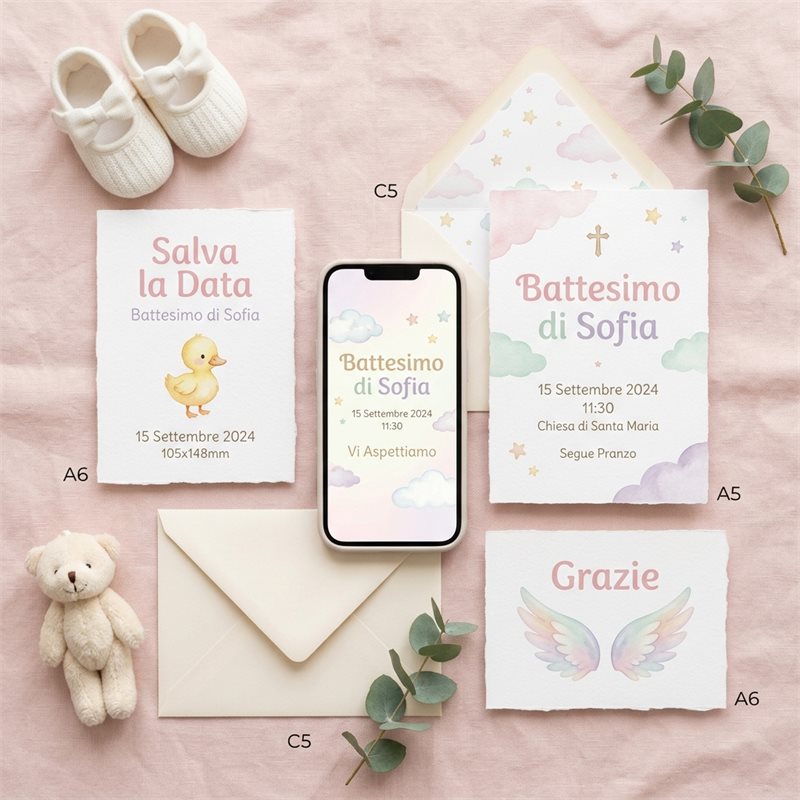 Suite inviti digitali Battesimo di Sofia — ZEROLAB Creative