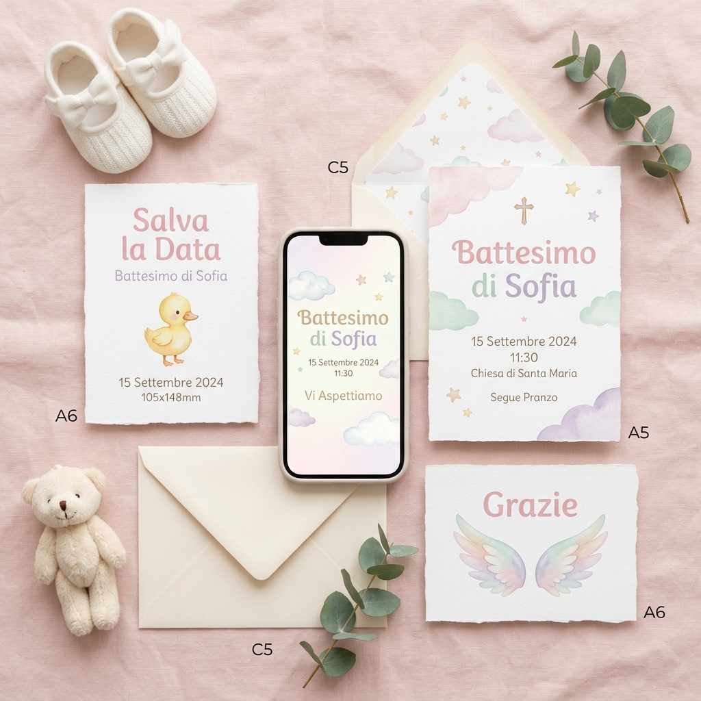 Suite inviti digitali Battesimo di Sofia — ZEROLAB Creative